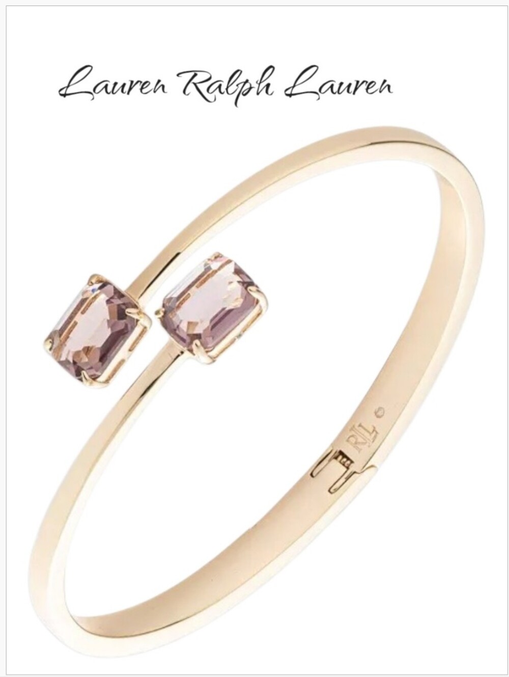 Lauren Ralph Lauren Gold-Tone Open Bypass Bracelet with Light Pink Stones